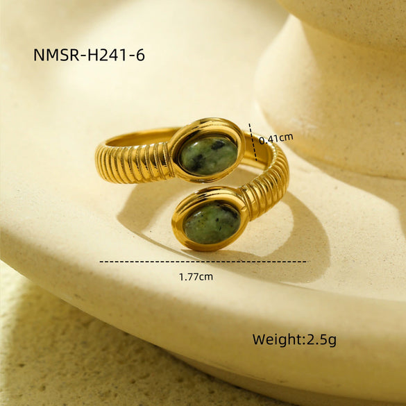 Wholesale Ring Stainless Steel Oval Inlaid Natural Stone Light Luxury Style Electroplated