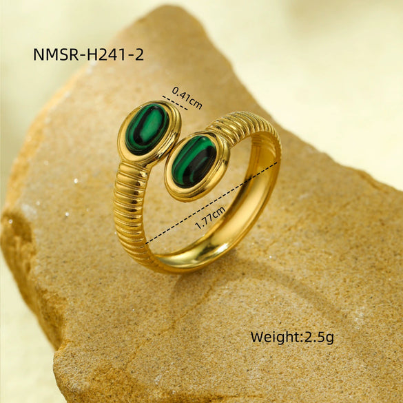 Wholesale Ring Stainless Steel Oval Inlaid Natural Stone Light Luxury Style Electroplated