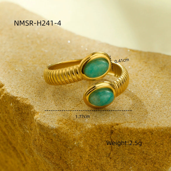 Wholesale Ring Stainless Steel Oval Inlaid Natural Stone Light Luxury Style Electroplated