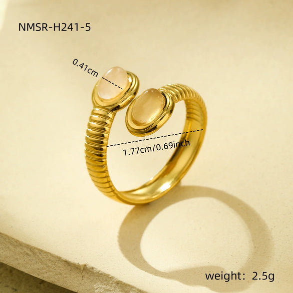 Wholesale Ring Stainless Steel Oval Inlaid Natural Stone Light Luxury Style Electroplated