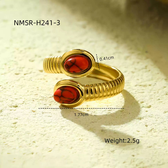 Wholesale Ring Stainless Steel Oval Inlaid Natural Stone Light Luxury Style Electroplated