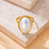 Wholesale Ring Stainless Steel Pearl Goldplated Oval Geometric Retro Fashion For Women
