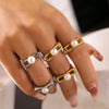 Wholesale Ring Stainless Steel Plated With Gold Square Hollow Set Pearl Geometric Style