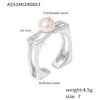 Wholesale Ring 316L Stainless Steel Plated With Gold Square Hollow Set Pearl Geometric Style