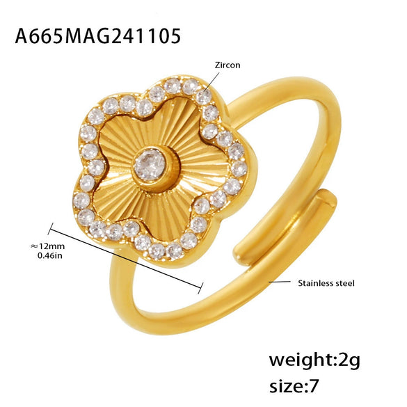 Wholesale Ring Stainless Steel Pvd Electroplated Love Fiveleaf Flower With Microinlaid Zircon Heart Star Geometric Shape