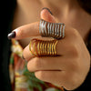 Wholesale Ring Stainless Steel Real Gold Plated Geometric Hollow Multi Layer Retro Exaggerated For Women