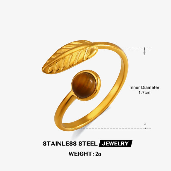Wholesale Ring Stainless Steel Resin Geometric Round Natural Stone Inlaid Electroplating For Women