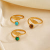 Wholesale Ring Stainless Steel Resin Geometric Round Natural Stone Inlaid Electroplating For Women
