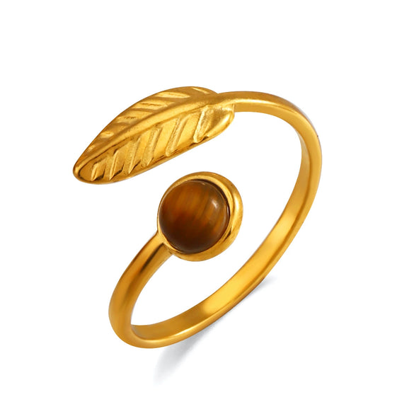 Wholesale Ring Stainless Steel Resin Geometric Round Natural Stone Inlaid Electroplating For Women