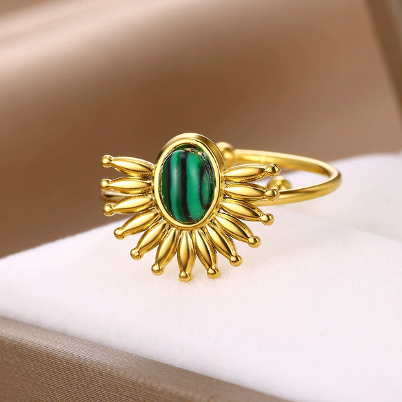 Wholesale Ring Stainless Steel Retro Exaggerated Inlaid Turquoise Set With Gemstones Women's