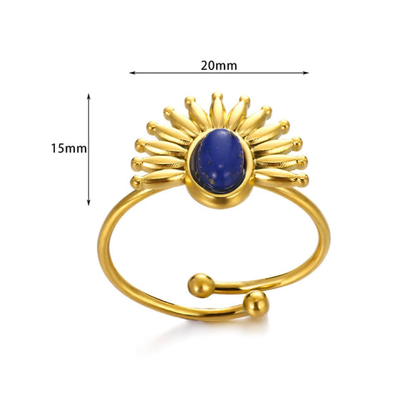 Wholesale Ring Stainless Steel Retro Exaggerated Inlaid Turquoise Set With Gemstones Women's