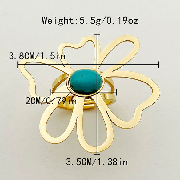 Wholesale Ring Stainless Steel Retro Trendy Fivepointed Star Heartshaped Hollow Flower Design Electroplated