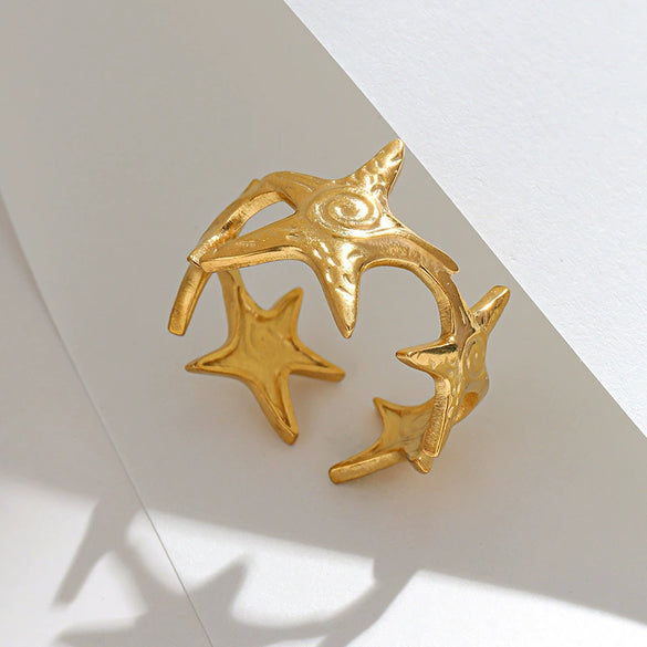 Wholesale Ring Stainless Steel Starfish Dotshaped Retro Style Electroplated
