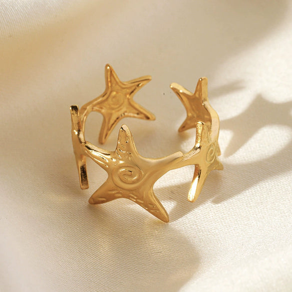 Wholesale Ring Stainless Steel Starfish Dotshaped Retro Style Electroplated