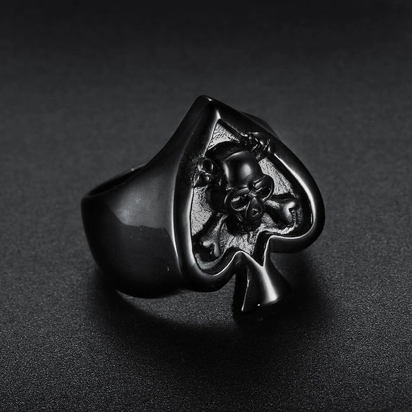 Wholesale Ring Stainless Steel Trendy Heartshaped Skull Poker Spades Design Apply Oil Unisex
