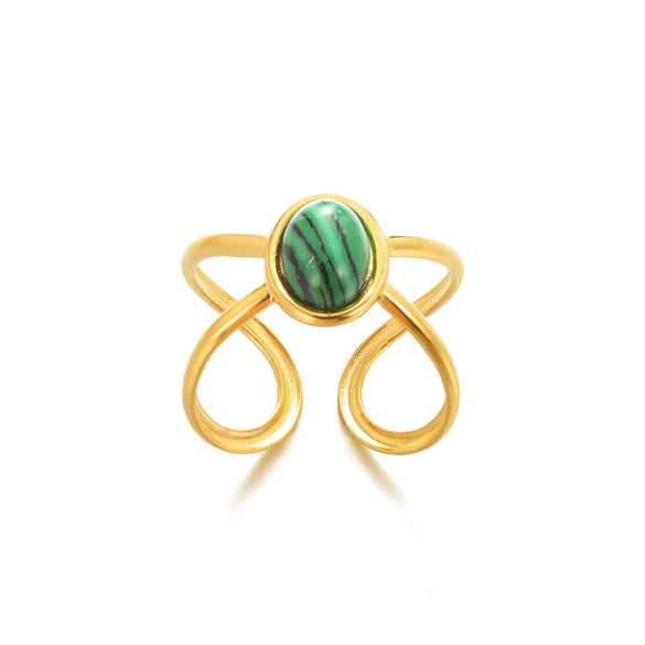 Wholesale Ring Stainless Steel Turquoise Inlaid Geometric Retro Unisex Women