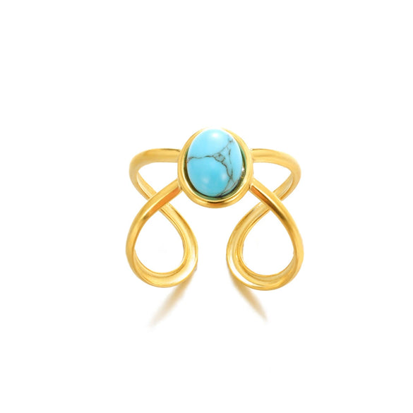 Wholesale Ring Stainless Steel Turquoise Inlaid Geometric Retro Unisex Women