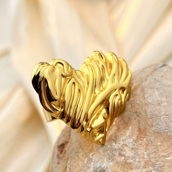 Wholesale Ring Stainless Steel Wiredrawing Heart Shape 18K Gold Plated Simple Light Luxury Fashion