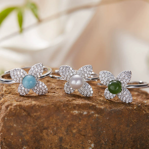 Wholesale Ring 925 Sterling Silver Flower Pattern Light Luxury Design Set With Gems For Women