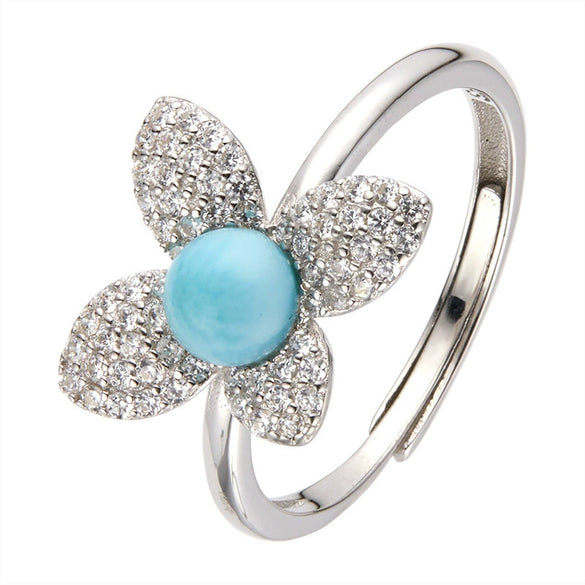 Wholesale Ring 925 Sterling Silver Flower Pattern Light Luxury Design Set With Gems For Women