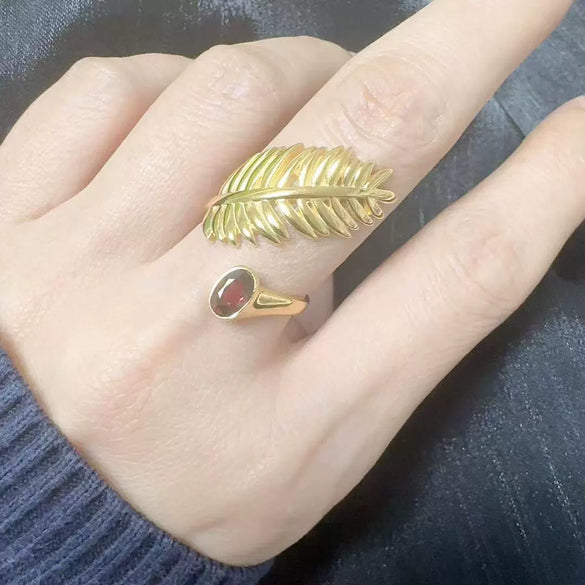 Wholesale Ring 925 Sterling Silver 18K Gold Plated Leaf Pattern Retro Style