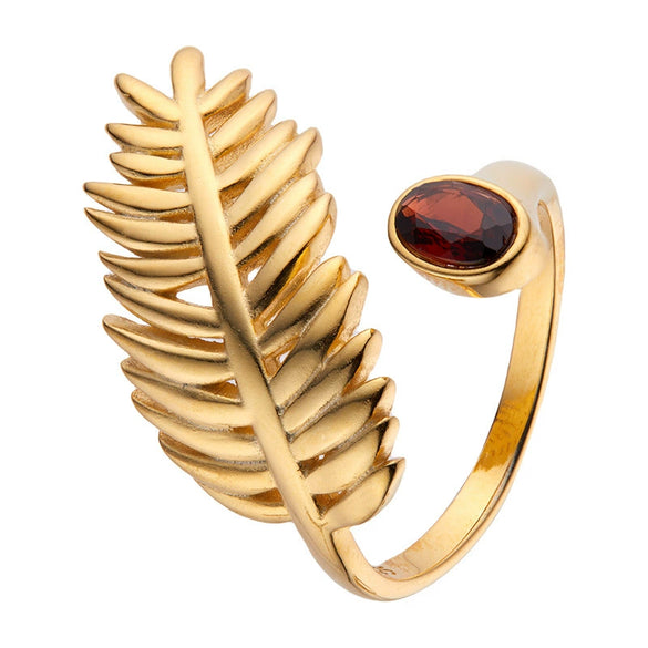 Wholesale Ring 925 Sterling Silver 18K Gold Plated Leaf Pattern Retro Style