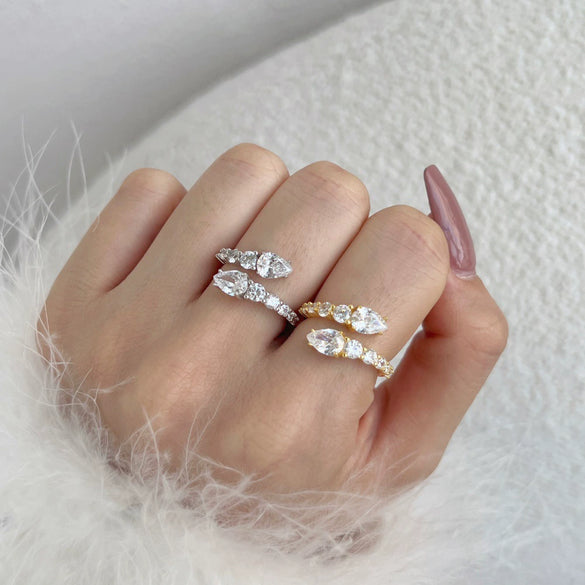 Wholesale Ring 925 Sterling Silver Pear Shaped Zircon Inlaid Electroplated Light Luxury Geometric Open Ring For Women
