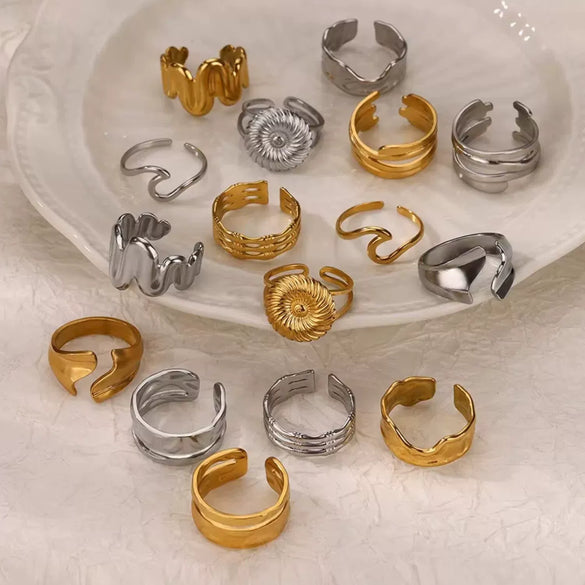 Wholesale Ring Titanium Steel And Stainless Steel Geometric Style 18K Gold Plated
