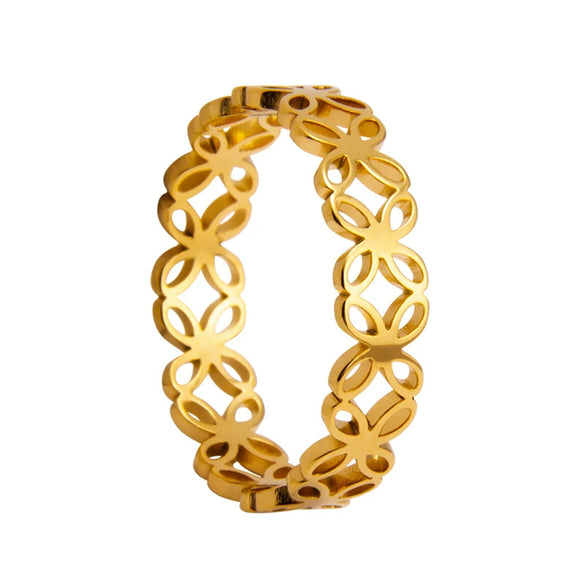 Wholesale Ring Titanium Steel Four Leaf Flower Hollow Laser Cutting Electroplated Women's Ring