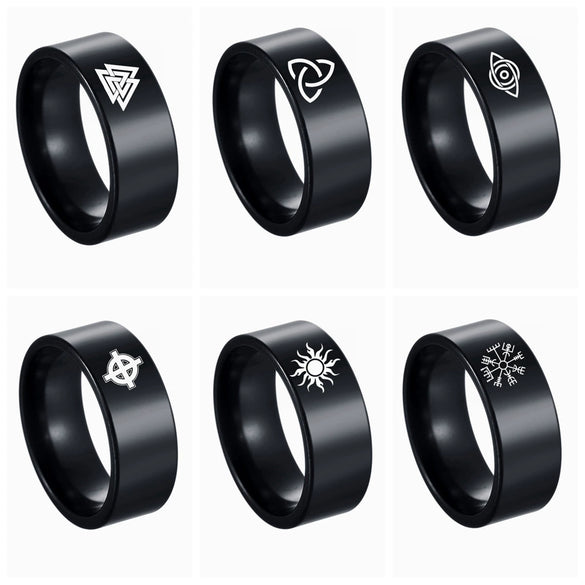 Wholesale Ring Titanium Steel Geometric Celtic Knot Viking Rune Laser Marking Unisex
