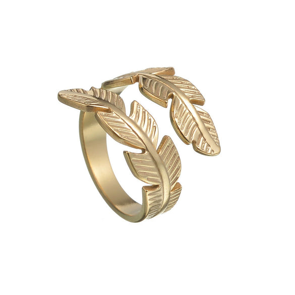Wholesale Ring Titanium Steel Geometric Feather Fur Shape Electroplating Opening Adjustable Women's