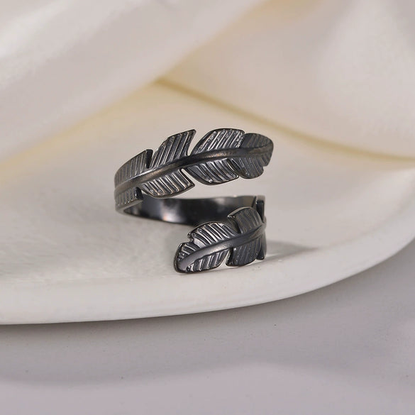 Wholesale Ring Titanium Steel Geometric Feather Fur Shape Electroplating Opening Adjustable Women's