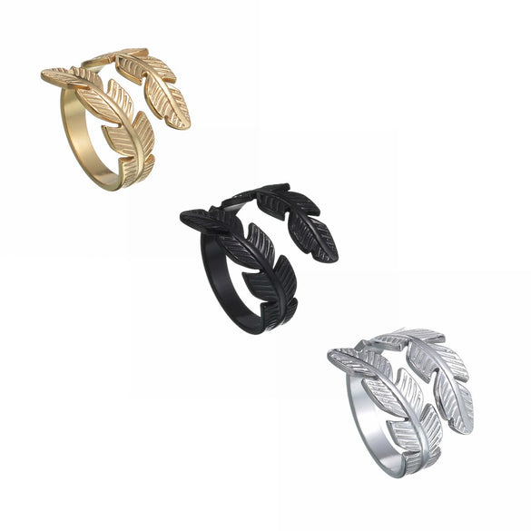 Wholesale Ring Titanium Steel Geometric Feather Fur Shape Electroplating Opening Adjustable Women's