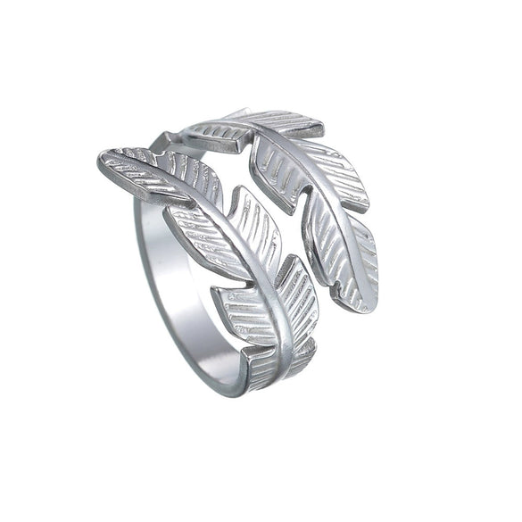 Wholesale Ring Titanium Steel Geometric Feather Fur Shape Electroplating Opening Adjustable Women's