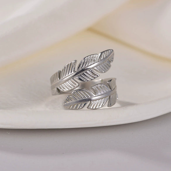Wholesale Ring Titanium Steel Geometric Feather Fur Shape Electroplating Opening Adjustable Women's