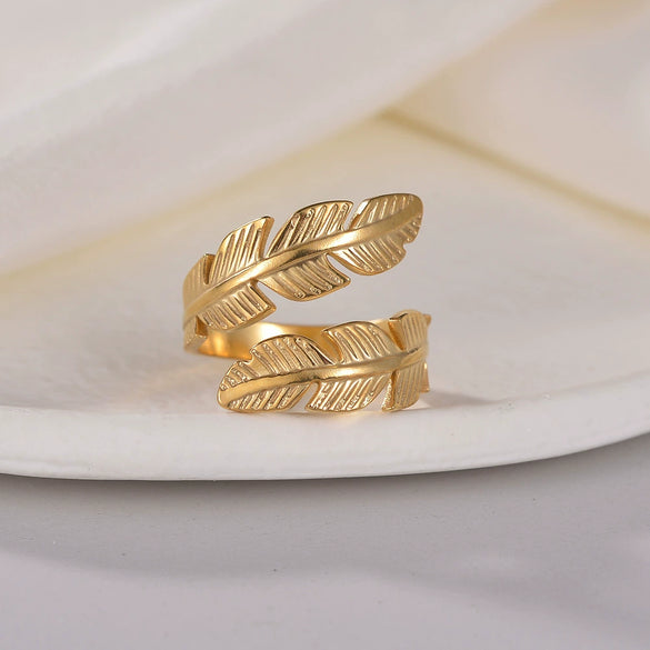 Wholesale Ring Titanium Steel Geometric Feather Fur Shape Electroplating Opening Adjustable Women's