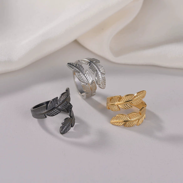 Wholesale Ring Titanium Steel Geometric Feather Fur Shape Electroplating Opening Adjustable Women's