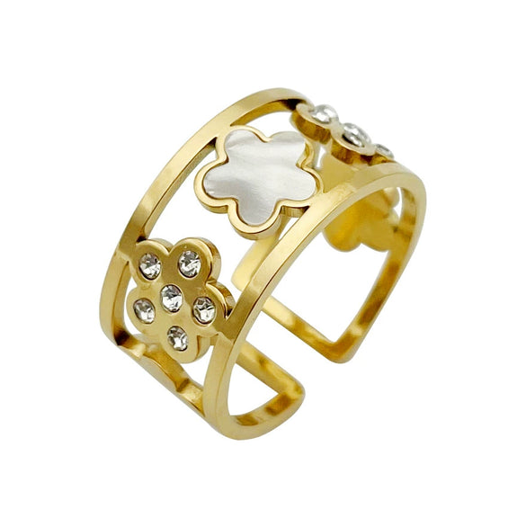 Wholesale Ring Titanium Steel Geometric Flower Style 14K Gold Plated