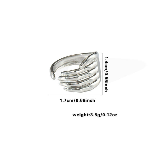 Wholesale Ring Titanium Steel Geometric Hollow Heart Flower Leaves Letters Numbers Text Electroplated Unisex Opening