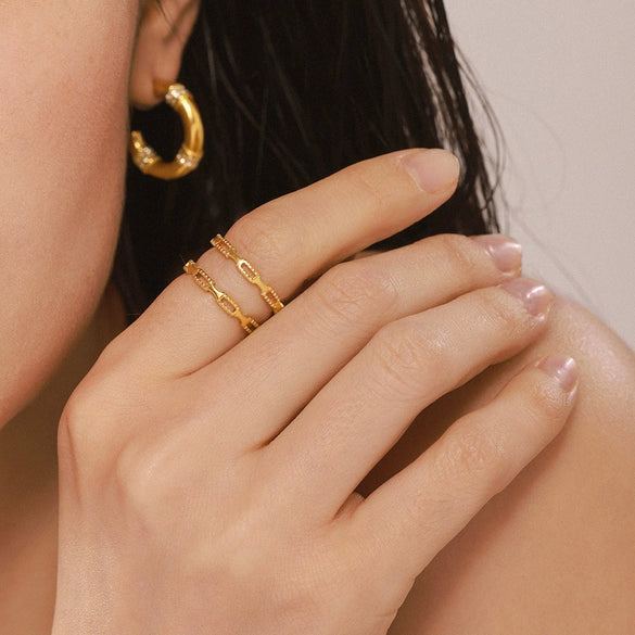 Wholesale Ring Titanium Steel Geometric Hollow Retro Light Luxury Electroplated Unisex