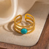 Wholesale Ring Titanium Steel Geometric Inlaid Natural Stone Electroplating Unisex