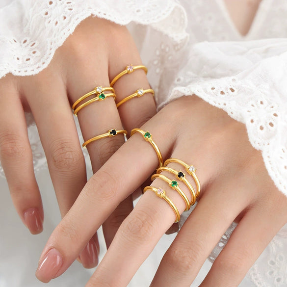 Wholesale Ring 316L Stainless Steel Geometric Inlaid Zircon Simple Women's