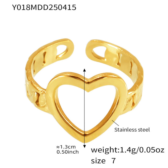 Wholesale Ring 316L Stainless Steel Geometric Leaf Pattern 18K Gold Plated Electroplated For Women