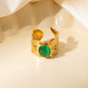 Wholesale Ring Titanium Steel Geometric U Shape Pattern Inlaid With Natural Stone Electroplated Gold Unisex