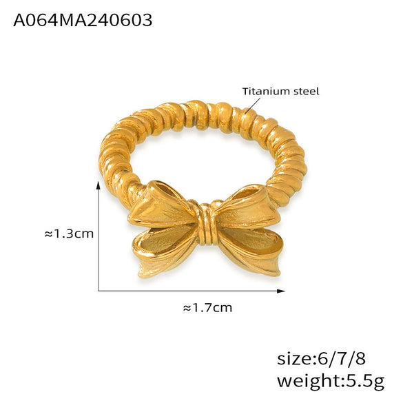 Wholesale Ring 316L Stainless Steel Gold Plated Bow Geometric Design