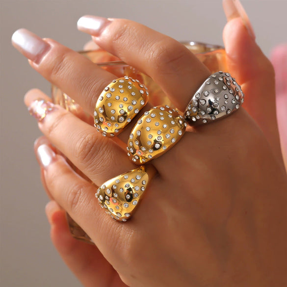 Wholesale Ring 316L Stainless Steel Gold Plated Geometric Design