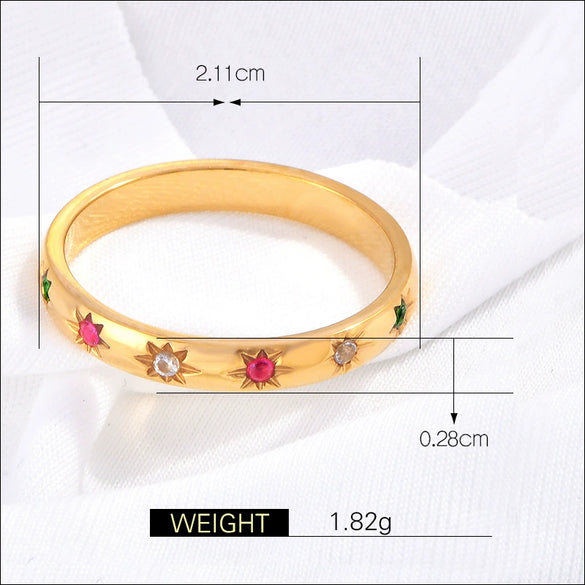 Wholesale Ring Titanium Steel Gold Plated Rainbow Diamond Stacked Animal Zodiac Geometric U Shaped Cartoon Character Design For Women