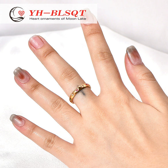 Wholesale Ring Titanium Steel Gold Plated Rainbow Diamond Stacked Animal Zodiac Geometric U Shaped Cartoon Character Design For Women