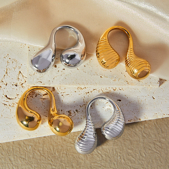 Wholesale Ring 316L Stainless Steel Goldplated Geometric Double Water Drop Opening Cold Style Simple Fashion Unisex