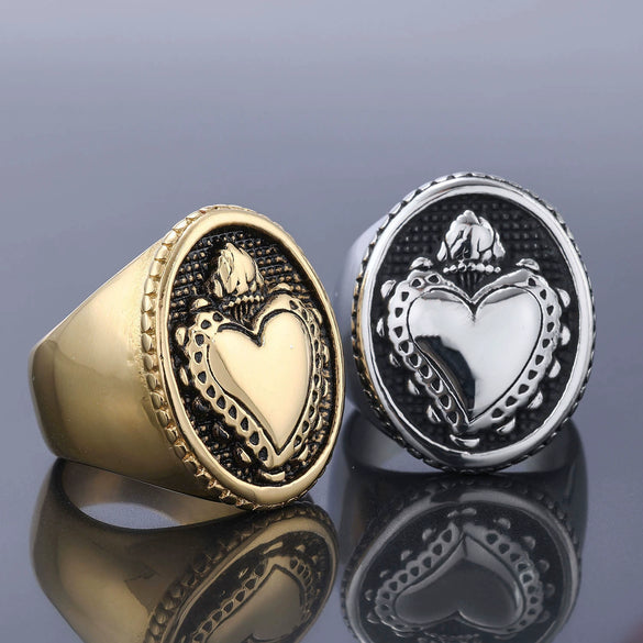 Wholesale Ring Titanium Steel Heartshaped Oil Applied Unisex Retro Locomotive Style